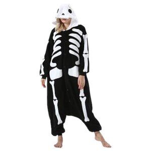 Silver Lilly Funziez Skeleton One Piece Button Up Costume Size L Cosplay